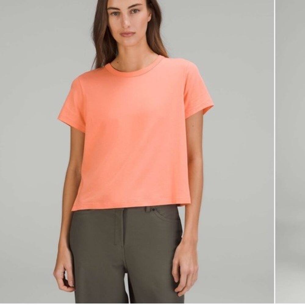 Lululemon Classic-Fit Cotton-Blend T-Shirt Sunny Coral Sz Small 4/6 Orange Crop‎